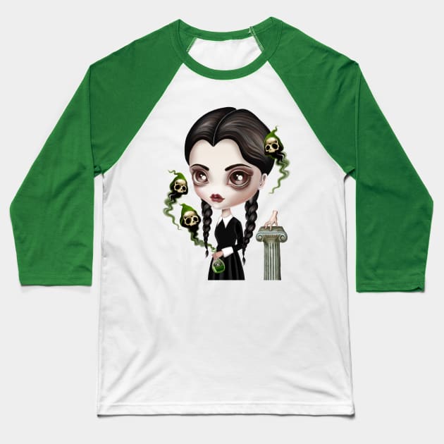 Be Afraid - Wednesday Addams Baseball T-Shirt by sandygrafik